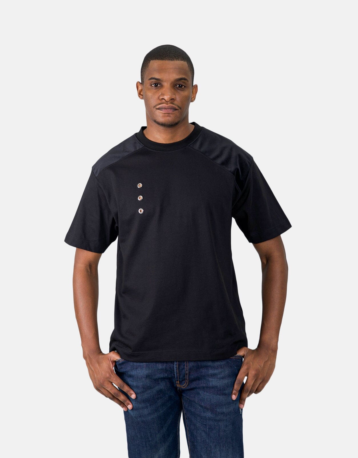 Les Hommes Black Label Eyelet Black T-Shirt - Les Hommes