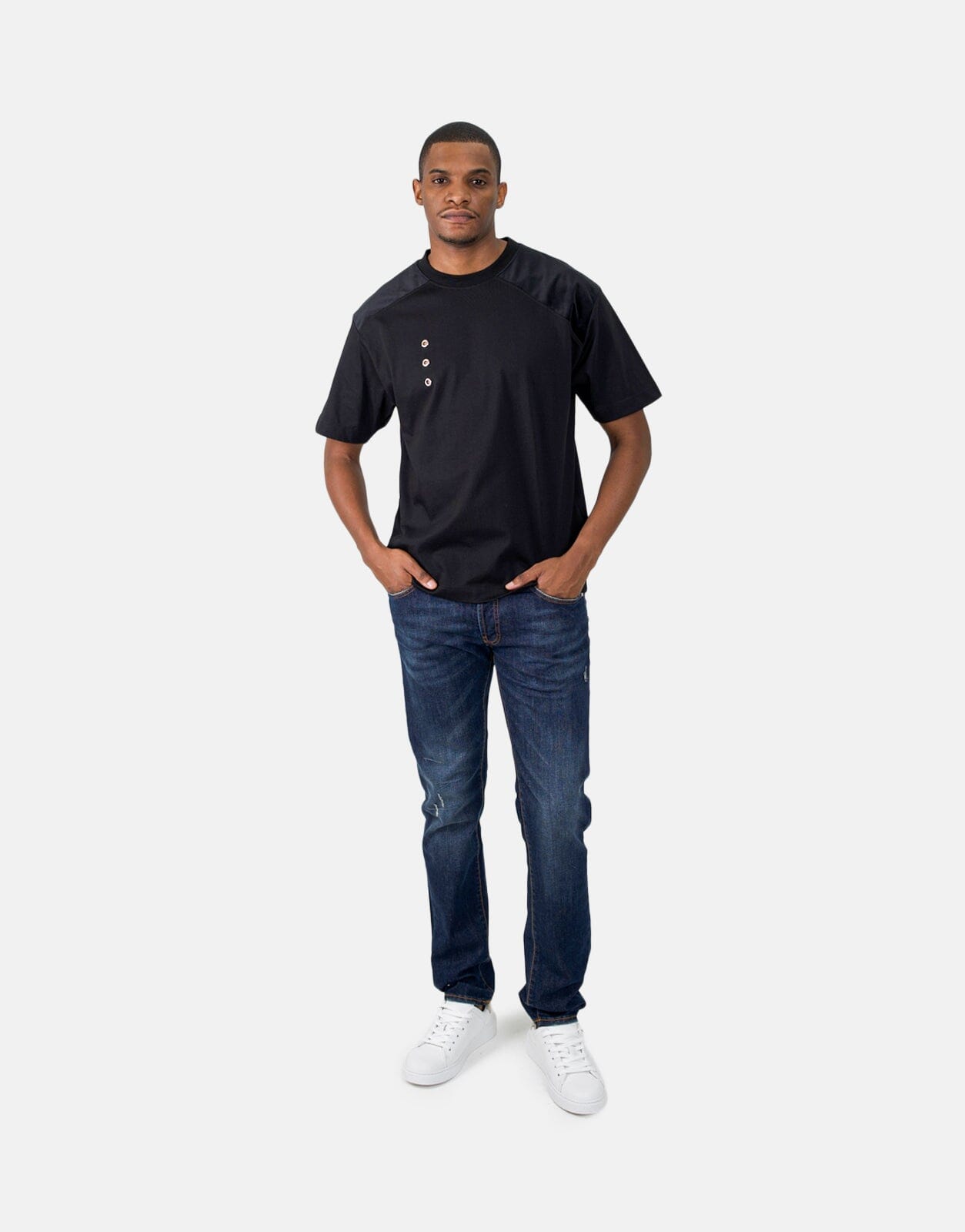 Les Hommes Black Label Eyelet Black T-Shirt - Les Hommes