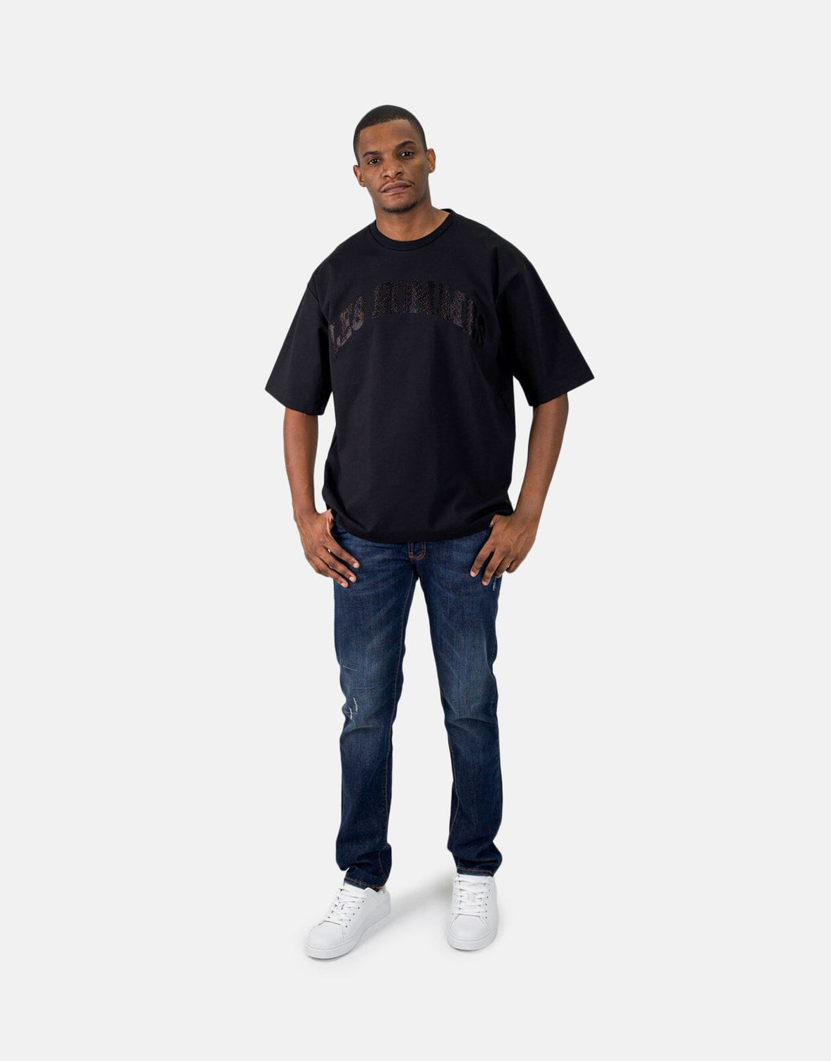 Les Hommes Glitter Logo Black T-Shirt - Les Hommes