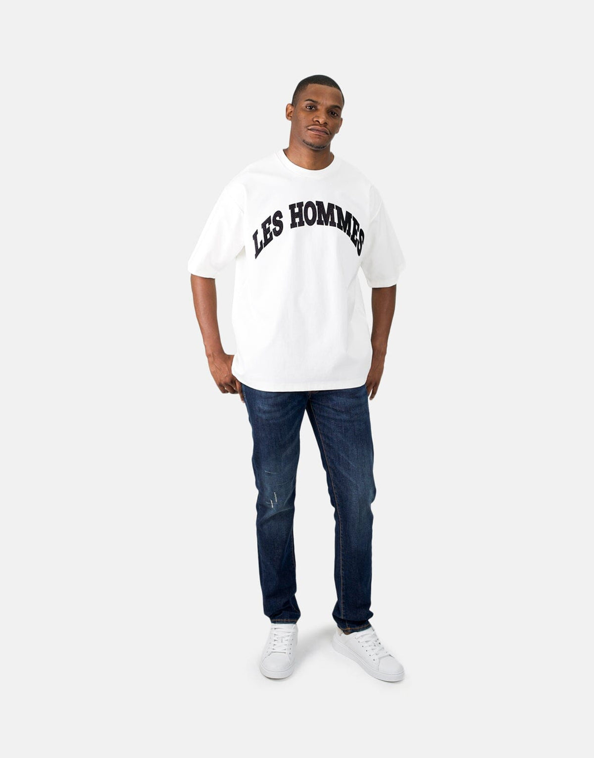 Les Hommes Glitter Logo White T-Shirt - Les Hommes