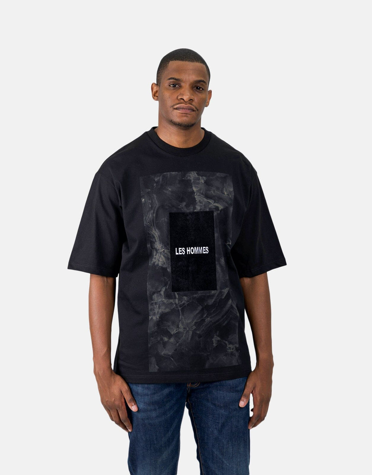 Les Hommes Green Square Black T-Shirt - Les Hommes