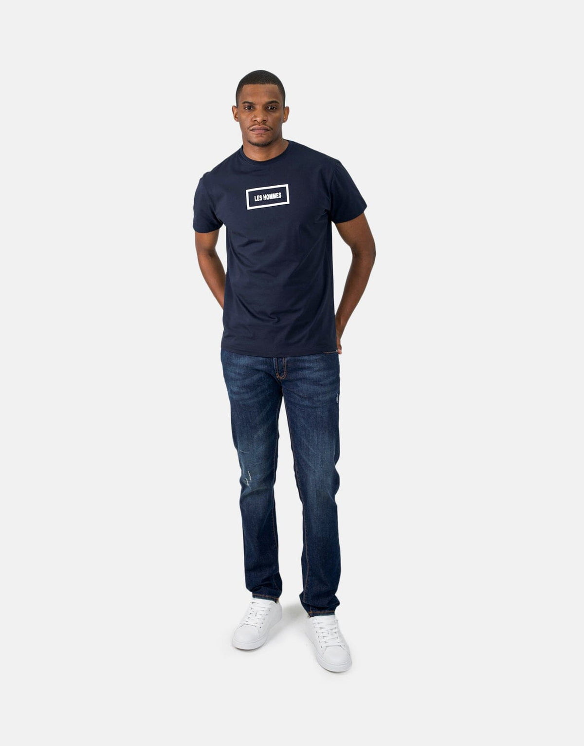 Les Hommes Box Print Navy T-Shirt - Les Hommes